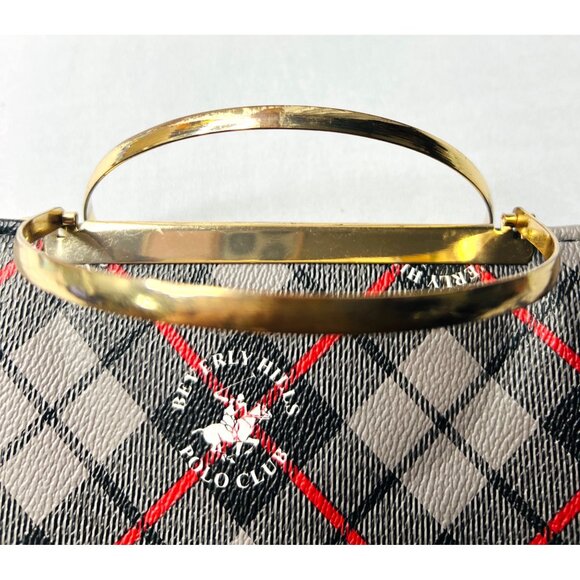 Beverly Hills Polo Club Womens Wallet Clutch With Gold Plated Handle & Plaid Des - Picture 3 of 8